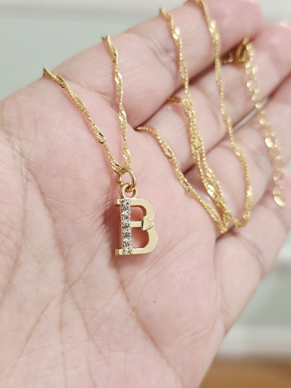 18k Gold Plated  Initial B Pendant Necklace with Crystal Accents